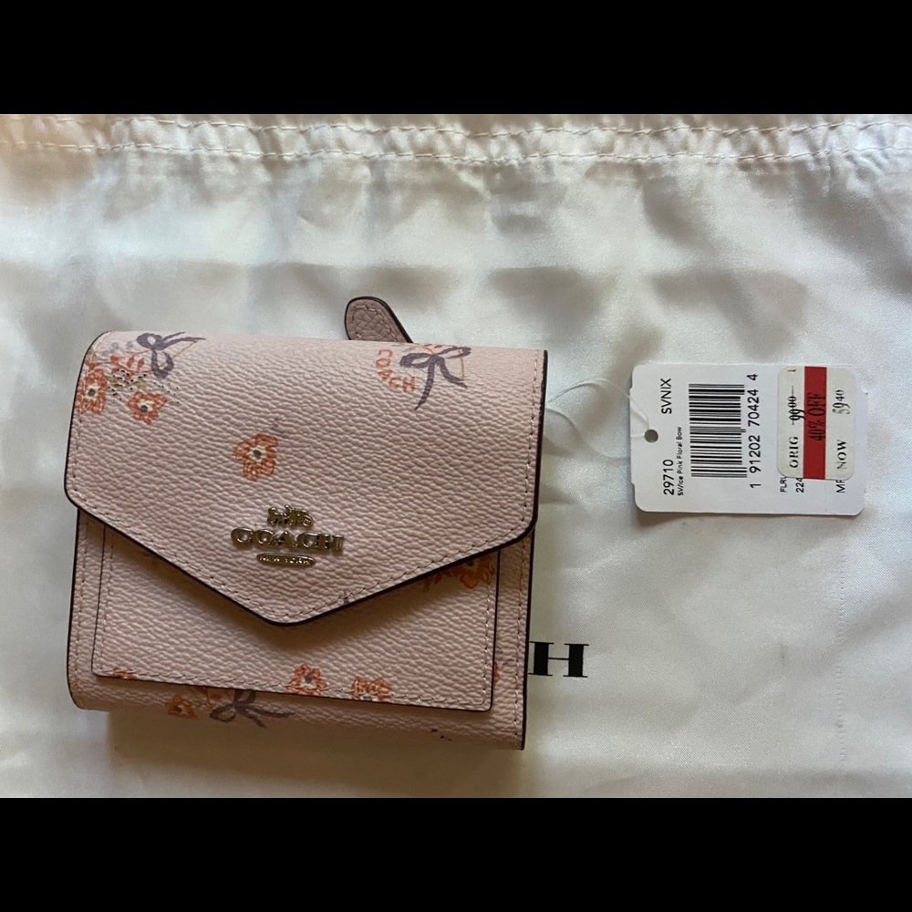 Coach Small Wallet Ice Pink Floral Bow NWT